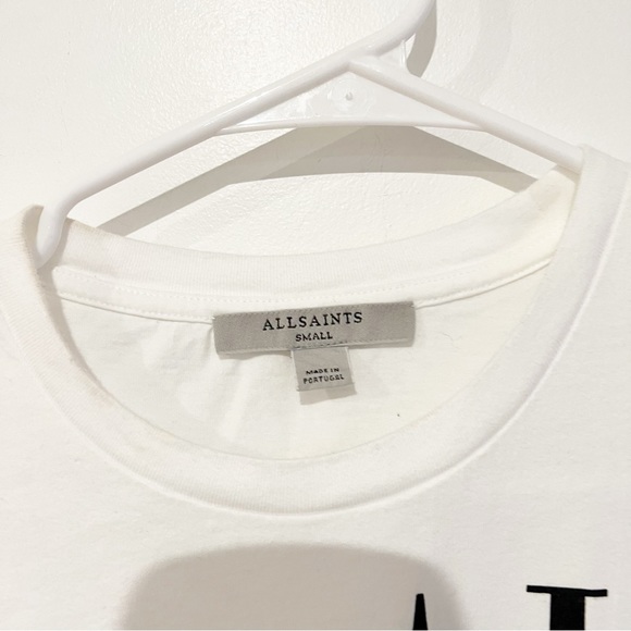 All Saints Revolve Graphic Spell Out Logo Separo Crew Tee in Cream Size Small - Picture 6 of 6